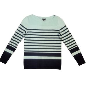 Talbots Womens Pure Merino Wool Mint Green And Navy Blue Long Sleeve Sz Mp